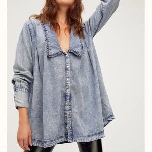 Free People Blue Button Down Shirt